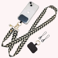 Bandoulière pour téléphone motif végétal noir