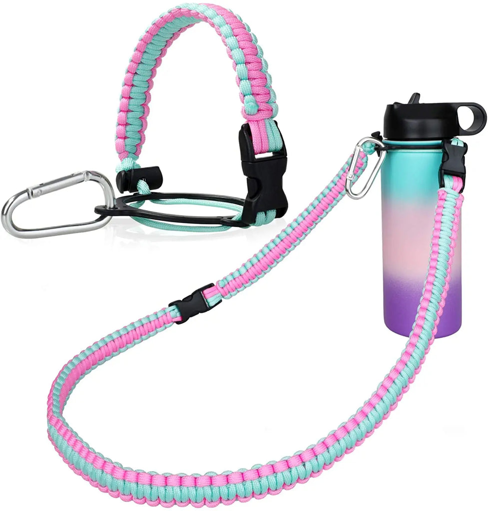 PATIKIL Porte-bouteille d'eau, lanière de transport avec poignée en paracorde et anneau pour bouteilles à large goulot de 12oz à 64oz, rose, jaune