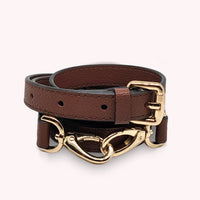 Bandoulière pour sac en cuir grainé marron foncé réglable avec boucle doré et fixation par mousquetons dorés