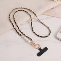 Lanière de téléphone universelle avec bandoulière chaîne et perles - Noire & dorée